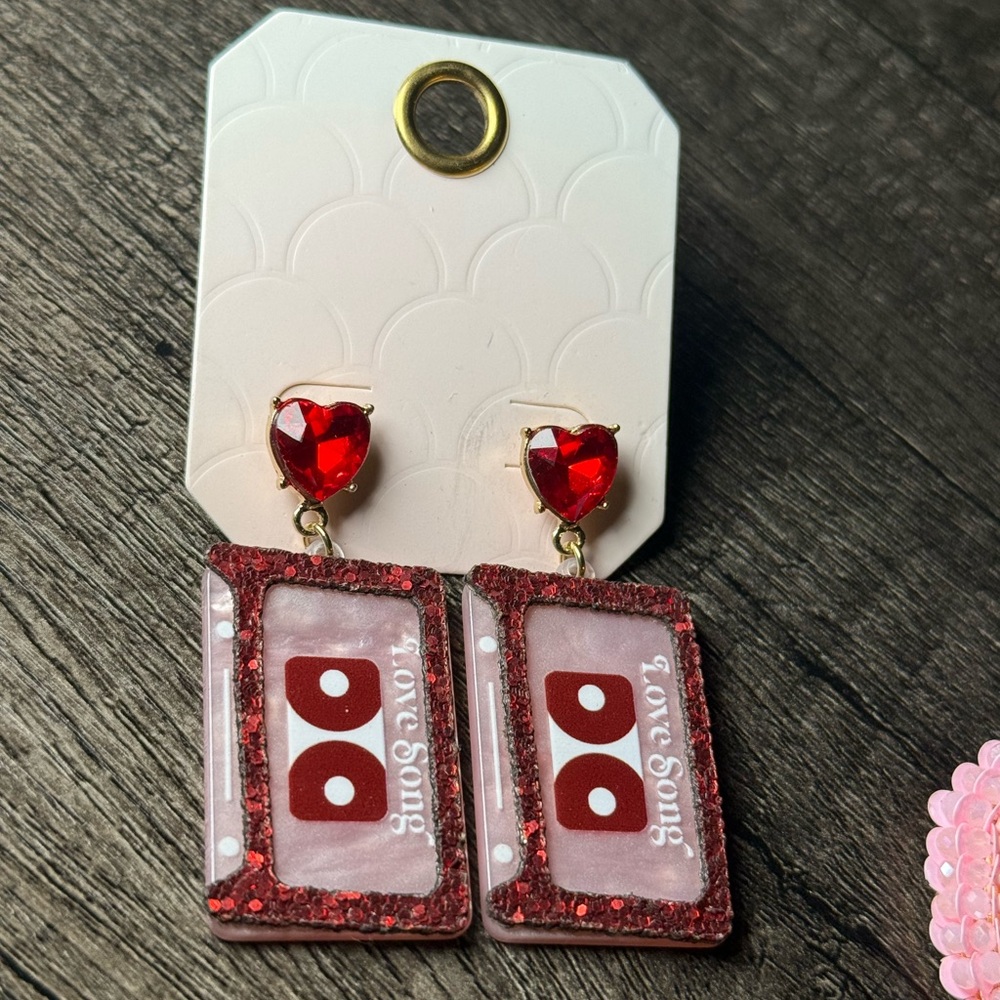Red Heart and Glitter Earrings
